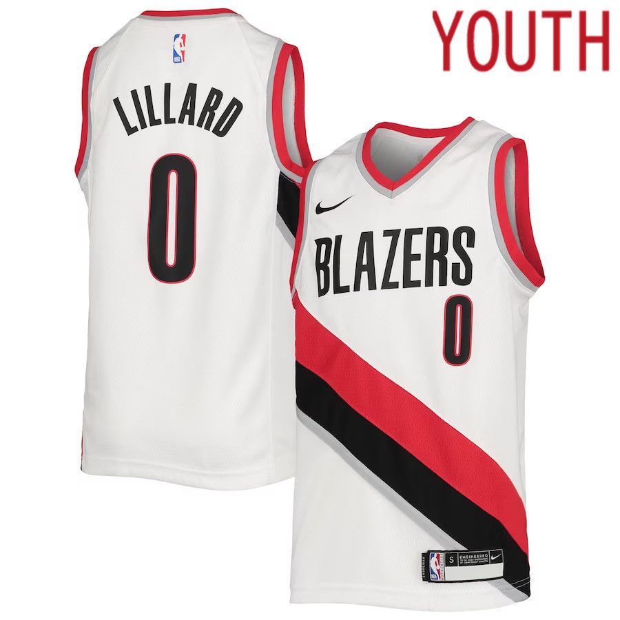 Youth Portland Trail Blazers 0 Damian Lillard Nike White Association Edition Swingman NBA Jersey